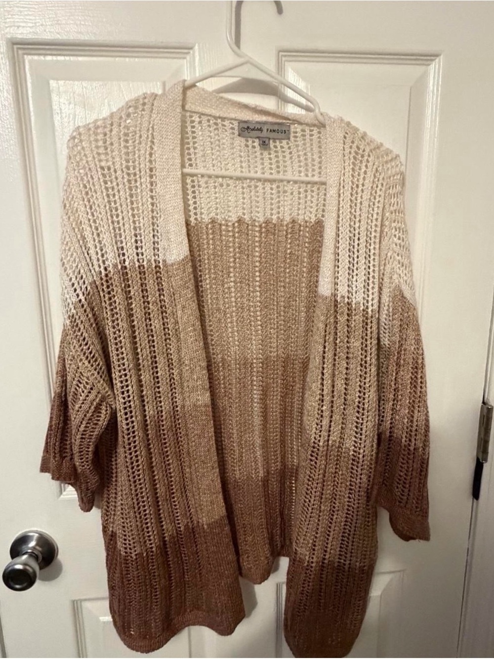 Ombre Open-Front Knit Cardigan - Cream & Brown